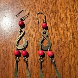 African dangle brass and bead earrings